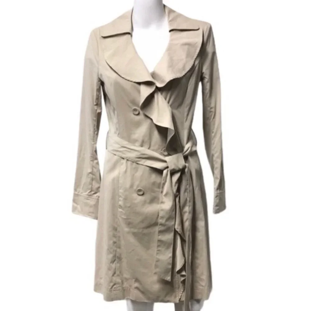 NWT SAKS FIFTH AVENUE Ruffle-Trimmed Trench Coat - Picture 3 of 6